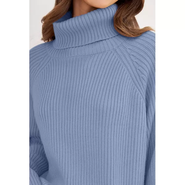 imageZESICA Womens 2024 Winter Sweaters Oversized Turtleneck Long Sleeve Chunky Knitted Pullover Sweater Jumper TopsBlue