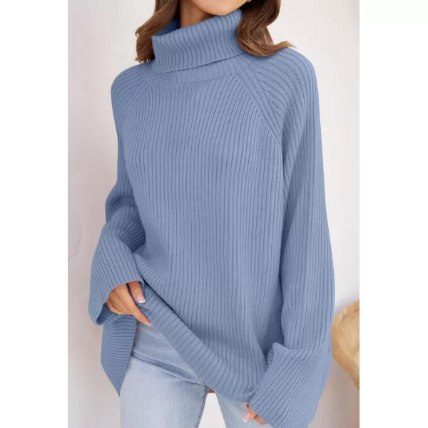 imageZESICA Womens 2024 Winter Sweaters Oversized Turtleneck Long Sleeve Chunky Knitted Pullover Sweater Jumper TopsBlue