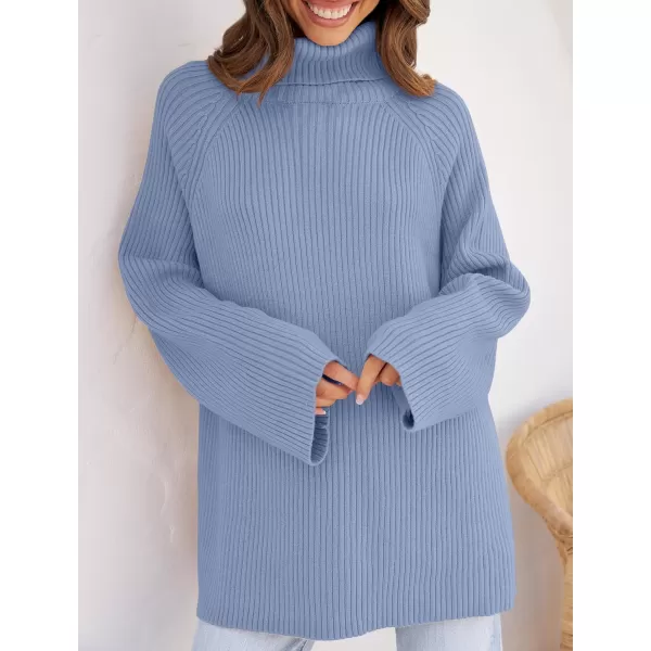 imageZESICA Womens 2024 Winter Sweaters Oversized Turtleneck Long Sleeve Chunky Knitted Pullover Sweater Jumper TopsBlue