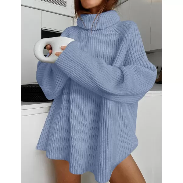 imageZESICA Womens 2024 Winter Sweaters Oversized Turtleneck Long Sleeve Chunky Knitted Pullover Sweater Jumper TopsBlue