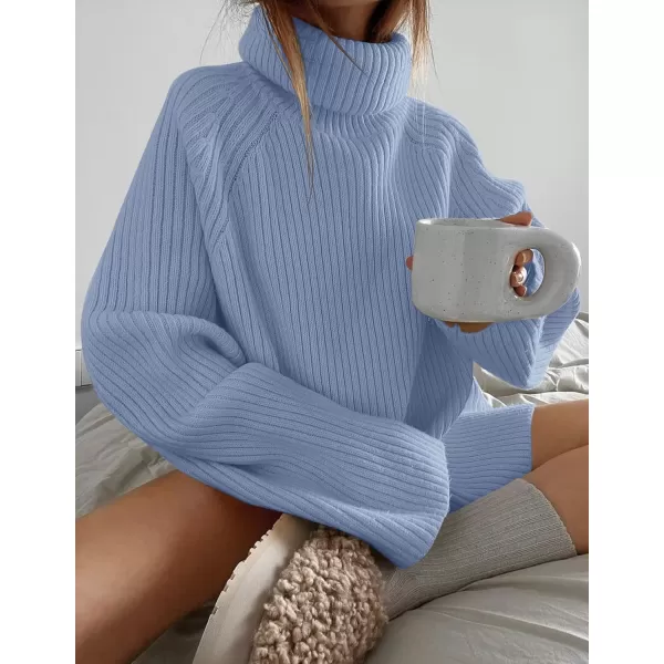 imageZESICA Womens 2024 Winter Sweaters Oversized Turtleneck Long Sleeve Chunky Knitted Pullover Sweater Jumper TopsBlue