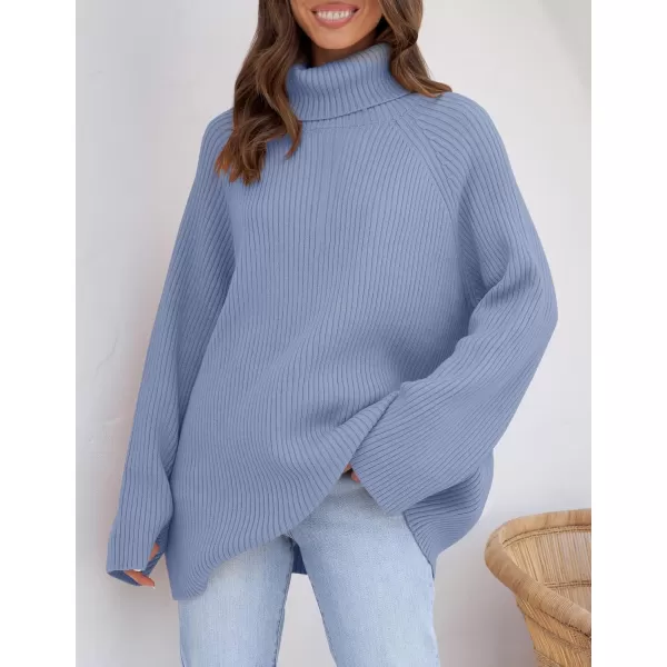 imageZESICA Womens 2024 Winter Sweaters Oversized Turtleneck Long Sleeve Chunky Knitted Pullover Sweater Jumper TopsBlue