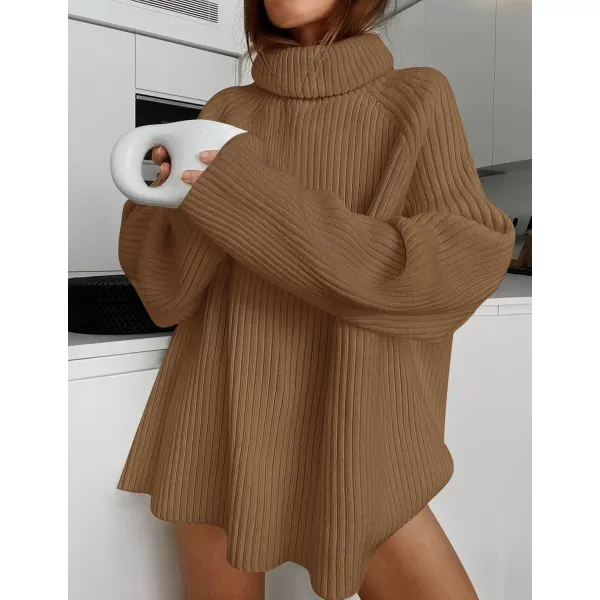 imageZESICA Womens 2024 Winter Sweaters Oversized Turtleneck Long Sleeve Chunky Knitted Pullover Sweater Jumper TopsBrown