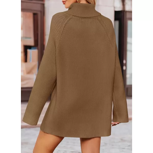 imageZESICA Womens 2024 Winter Sweaters Oversized Turtleneck Long Sleeve Chunky Knitted Pullover Sweater Jumper TopsBrown