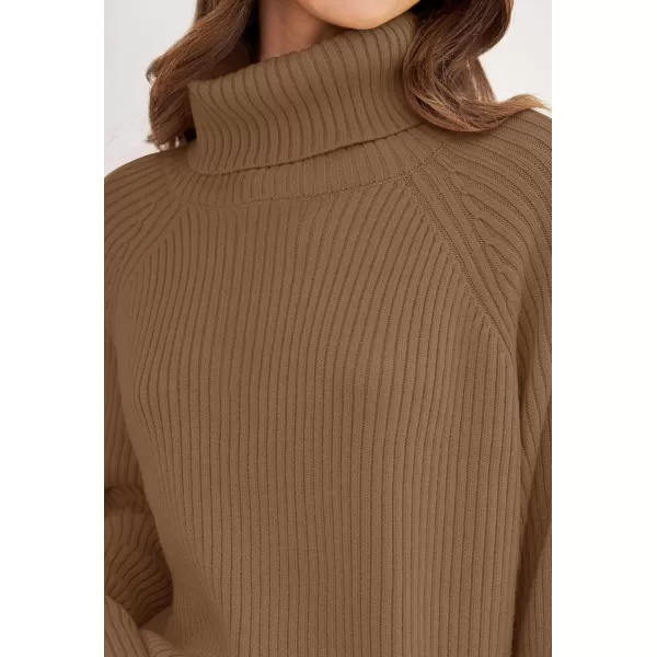 imageZESICA Womens 2024 Winter Sweaters Oversized Turtleneck Long Sleeve Chunky Knitted Pullover Sweater Jumper TopsBrown