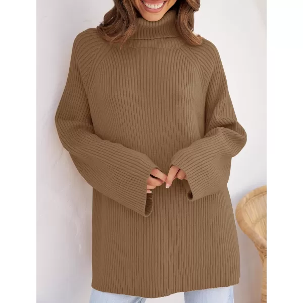 imageZESICA Womens 2024 Winter Sweaters Oversized Turtleneck Long Sleeve Chunky Knitted Pullover Sweater Jumper TopsBrown