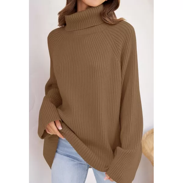 imageZESICA Womens 2024 Winter Sweaters Oversized Turtleneck Long Sleeve Chunky Knitted Pullover Sweater Jumper TopsBrown