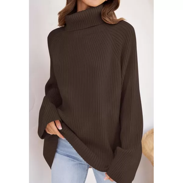 imageZESICA Womens 2024 Winter Sweaters Oversized Turtleneck Long Sleeve Chunky Knitted Pullover Sweater Jumper TopsCoffee