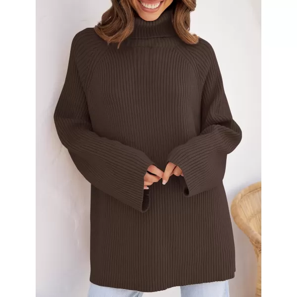imageZESICA Womens 2024 Winter Sweaters Oversized Turtleneck Long Sleeve Chunky Knitted Pullover Sweater Jumper TopsCoffee