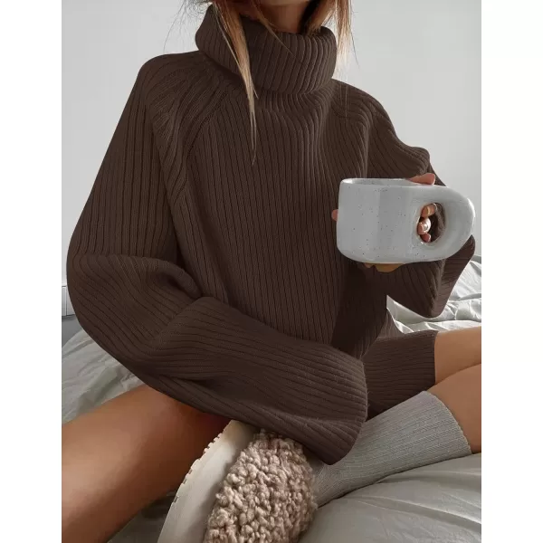 imageZESICA Womens 2024 Winter Sweaters Oversized Turtleneck Long Sleeve Chunky Knitted Pullover Sweater Jumper TopsCoffee