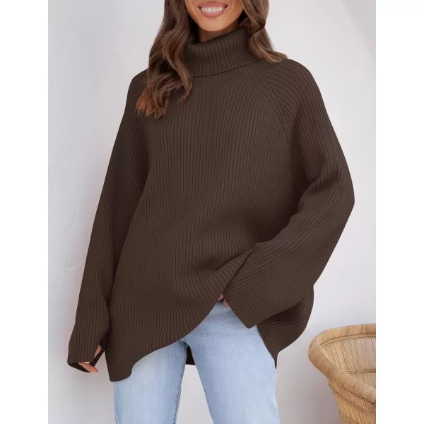 imageZESICA Womens 2024 Winter Sweaters Oversized Turtleneck Long Sleeve Chunky Knitted Pullover Sweater Jumper TopsCoffee