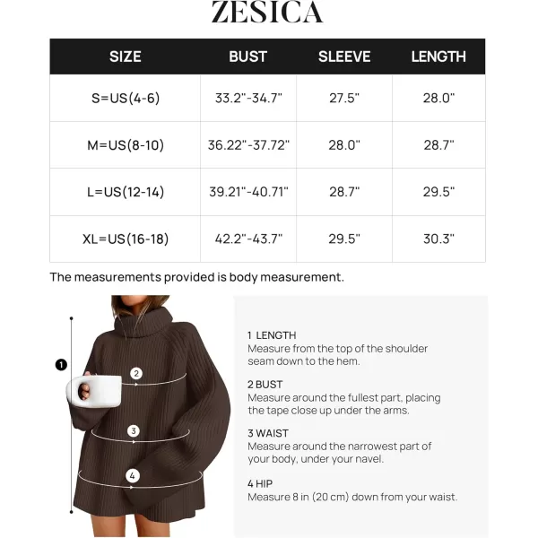 imageZESICA Womens 2024 Winter Sweaters Oversized Turtleneck Long Sleeve Chunky Knitted Pullover Sweater Jumper TopsCoffee