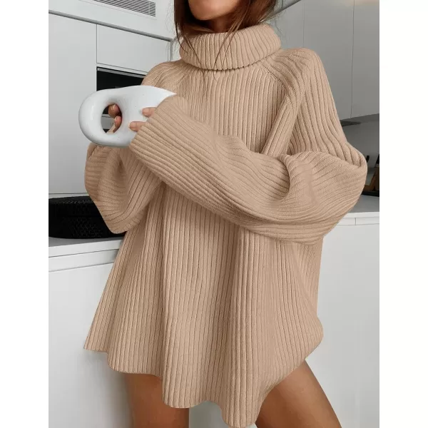 imageZESICA Womens 2024 Winter Sweaters Oversized Turtleneck Long Sleeve Chunky Knitted Pullover Sweater Jumper TopsKhaki