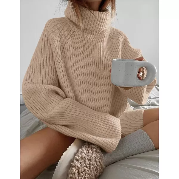 imageZESICA Womens 2024 Winter Sweaters Oversized Turtleneck Long Sleeve Chunky Knitted Pullover Sweater Jumper TopsKhaki