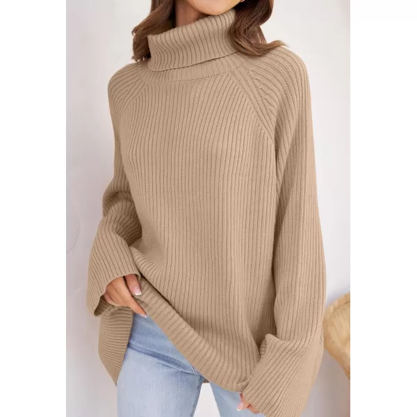 imageZESICA Womens 2024 Winter Sweaters Oversized Turtleneck Long Sleeve Chunky Knitted Pullover Sweater Jumper TopsKhaki