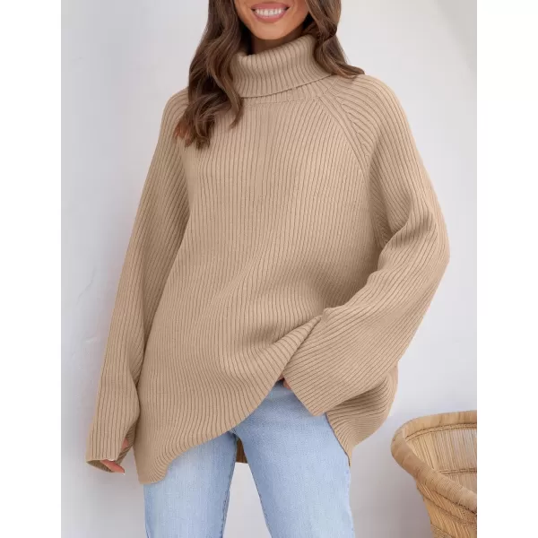 imageZESICA Womens 2024 Winter Sweaters Oversized Turtleneck Long Sleeve Chunky Knitted Pullover Sweater Jumper TopsKhaki