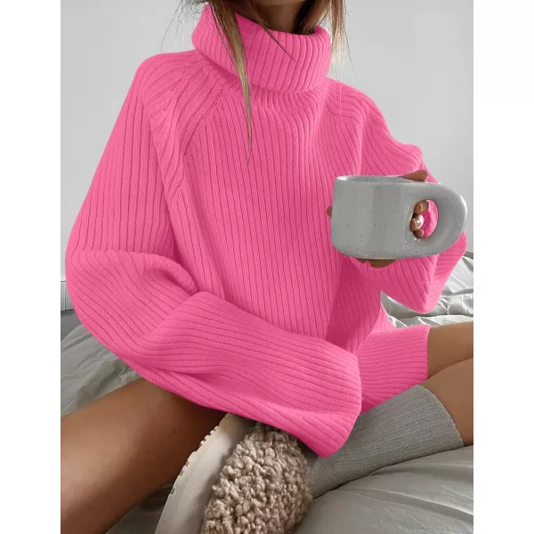 imageZESICA Womens 2024 Winter Sweaters Oversized Turtleneck Long Sleeve Chunky Knitted Pullover Sweater Jumper TopsMagenta