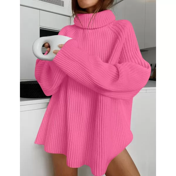 imageZESICA Womens 2024 Winter Sweaters Oversized Turtleneck Long Sleeve Chunky Knitted Pullover Sweater Jumper TopsMagenta