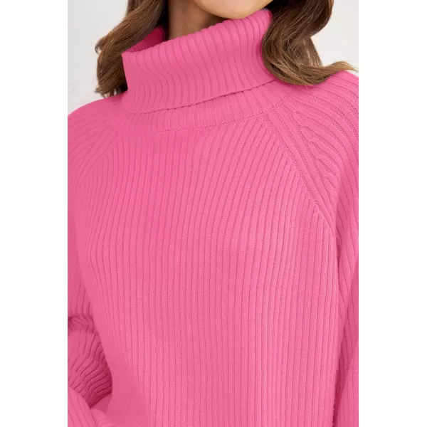 imageZESICA Womens 2024 Winter Sweaters Oversized Turtleneck Long Sleeve Chunky Knitted Pullover Sweater Jumper TopsMagenta