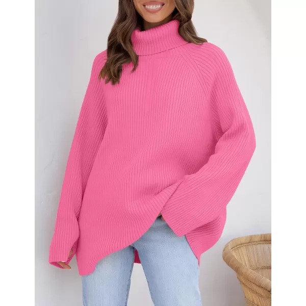 imageZESICA Womens 2024 Winter Sweaters Oversized Turtleneck Long Sleeve Chunky Knitted Pullover Sweater Jumper TopsMagenta