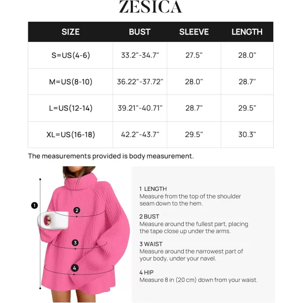 imageZESICA Womens 2024 Winter Sweaters Oversized Turtleneck Long Sleeve Chunky Knitted Pullover Sweater Jumper TopsMagenta