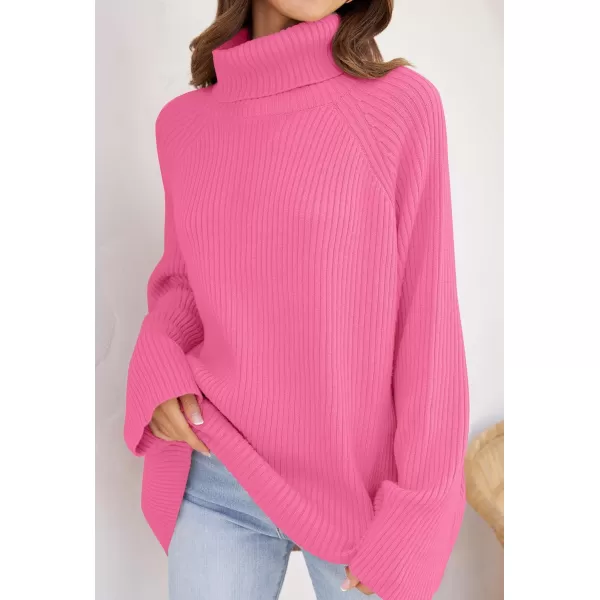 imageZESICA Womens 2024 Winter Sweaters Oversized Turtleneck Long Sleeve Chunky Knitted Pullover Sweater Jumper TopsMagenta