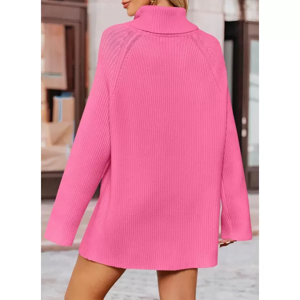 imageZESICA Womens 2024 Winter Sweaters Oversized Turtleneck Long Sleeve Chunky Knitted Pullover Sweater Jumper TopsMagenta