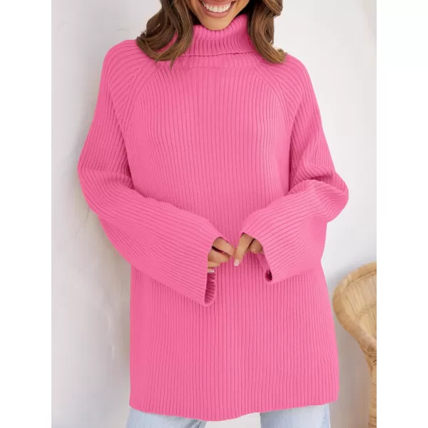 imageZESICA Womens 2024 Winter Sweaters Oversized Turtleneck Long Sleeve Chunky Knitted Pullover Sweater Jumper TopsMagenta