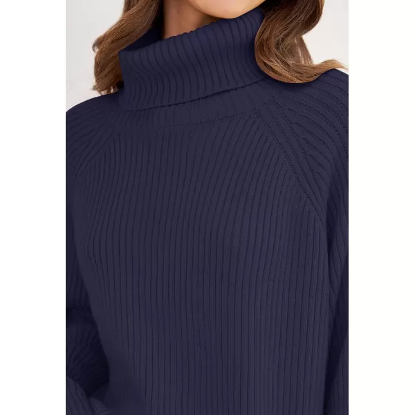 imageZESICA Womens 2024 Winter Sweaters Oversized Turtleneck Long Sleeve Chunky Knitted Pullover Sweater Jumper TopsNavy