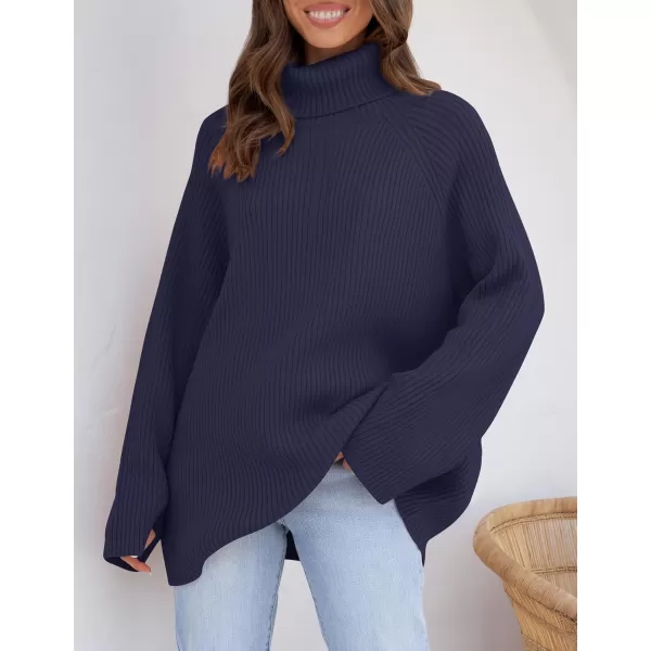 imageZESICA Womens 2024 Winter Sweaters Oversized Turtleneck Long Sleeve Chunky Knitted Pullover Sweater Jumper TopsNavy