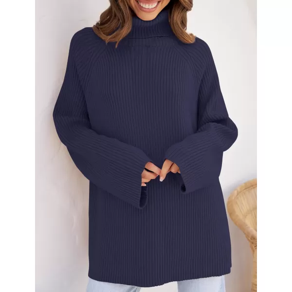 imageZESICA Womens 2024 Winter Sweaters Oversized Turtleneck Long Sleeve Chunky Knitted Pullover Sweater Jumper TopsNavy