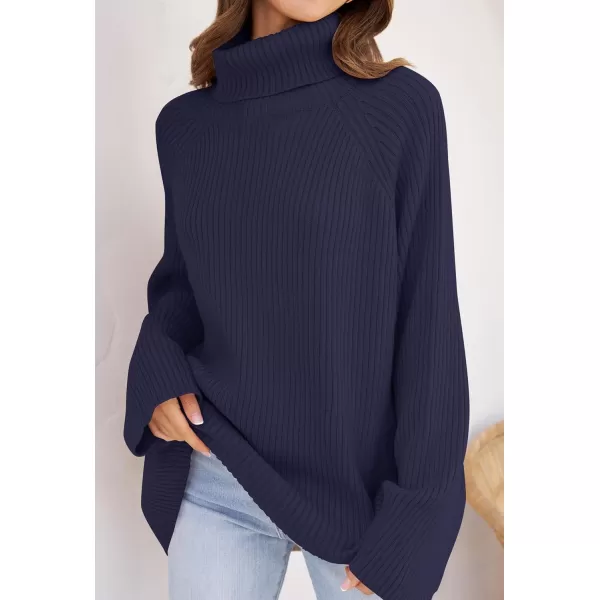 imageZESICA Womens 2024 Winter Sweaters Oversized Turtleneck Long Sleeve Chunky Knitted Pullover Sweater Jumper TopsNavy
