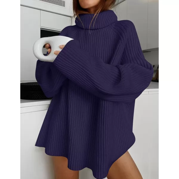 imageZESICA Womens 2024 Winter Sweaters Oversized Turtleneck Long Sleeve Chunky Knitted Pullover Sweater Jumper TopsNavy