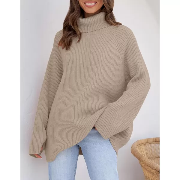 imageZESICA Womens 2024 Winter Sweaters Oversized Turtleneck Long Sleeve Chunky Knitted Pullover Sweater Jumper TopsOatmeal