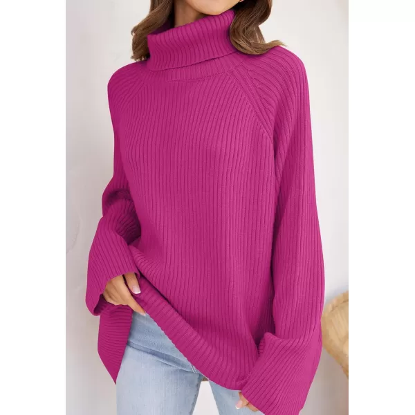 imageZESICA Womens 2024 Winter Sweaters Oversized Turtleneck Long Sleeve Chunky Knitted Pullover Sweater Jumper TopsRoseberry