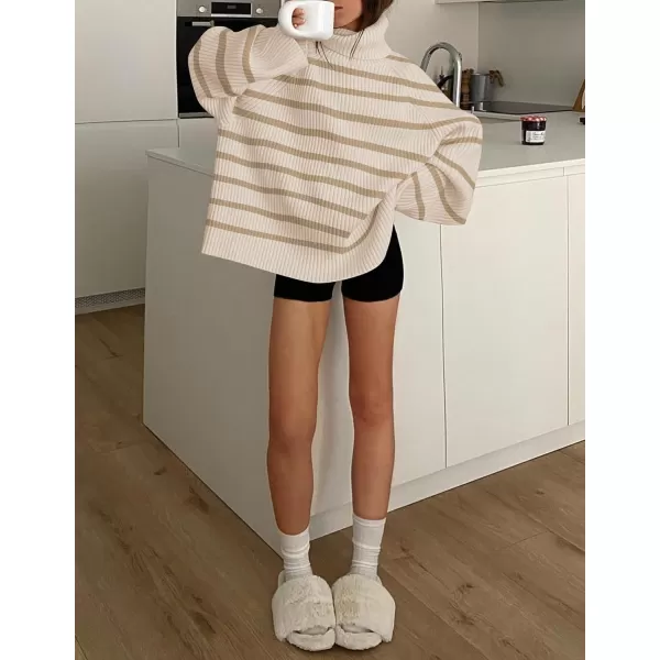 imageZESICA Womens 2024 Winter Sweaters Oversized Turtleneck Long Sleeve Chunky Knitted Pullover Sweater Jumper TopsSand
