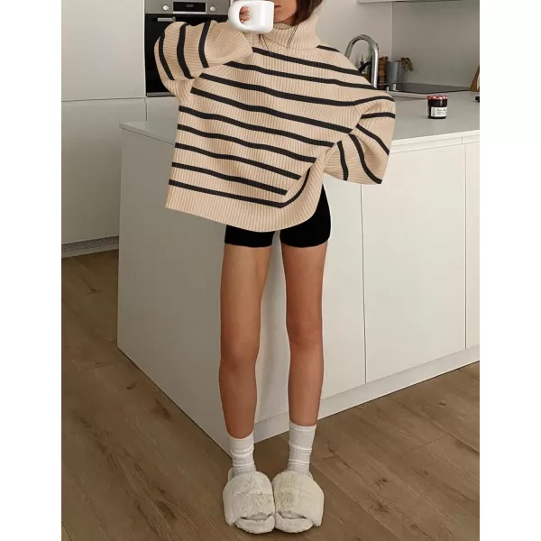 imageZESICA Womens 2024 Winter Sweaters Oversized Turtleneck Long Sleeve Chunky Knitted Pullover Sweater Jumper TopsToffee