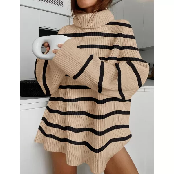 imageZESICA Womens 2024 Winter Sweaters Oversized Turtleneck Long Sleeve Chunky Knitted Pullover Sweater Jumper TopsToffee