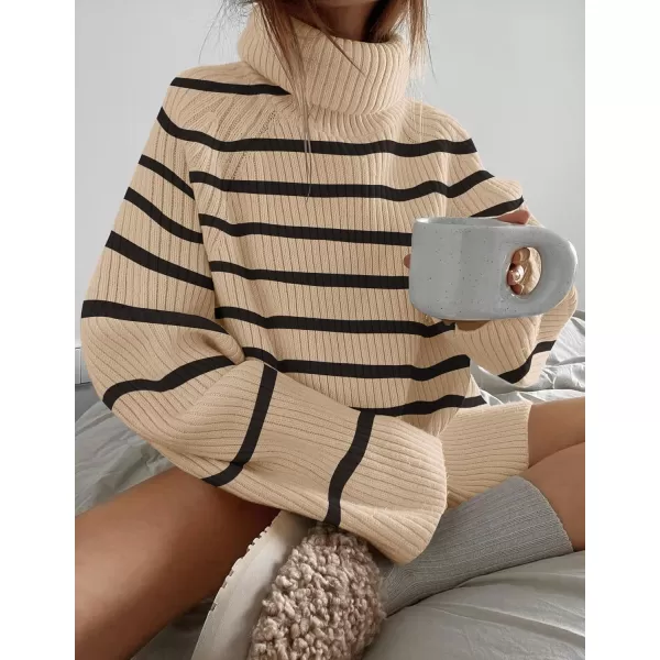 imageZESICA Womens 2024 Winter Sweaters Oversized Turtleneck Long Sleeve Chunky Knitted Pullover Sweater Jumper TopsToffee
