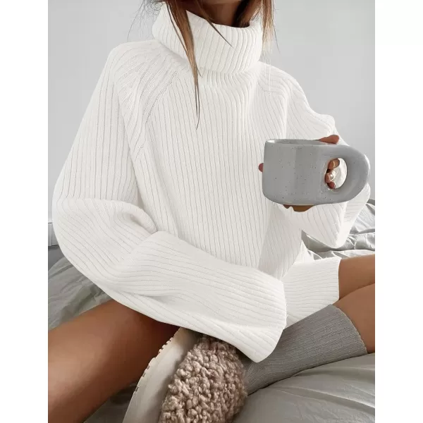 imageZESICA Womens 2024 Winter Sweaters Oversized Turtleneck Long Sleeve Chunky Knitted Pullover Sweater Jumper TopsWhite
