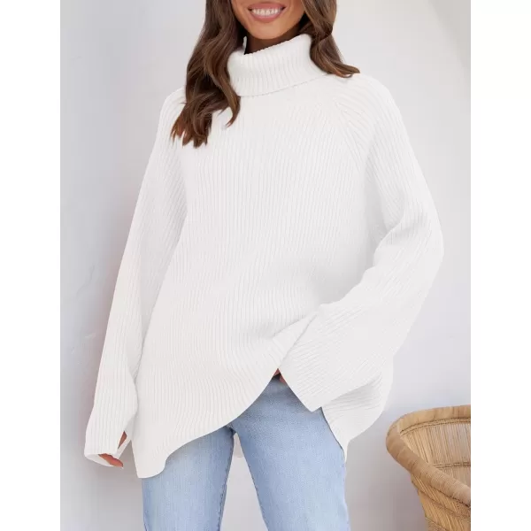 imageZESICA Womens 2024 Winter Sweaters Oversized Turtleneck Long Sleeve Chunky Knitted Pullover Sweater Jumper TopsWhite