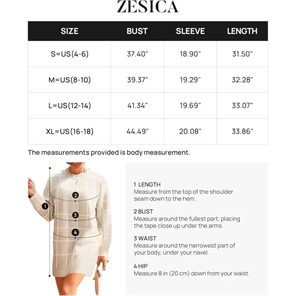 imageZESICA Womens Casual Long Sleeve Tunic Sweater Dress Crew Neck Plaid Knit Oversized Pullover Jumper TopsApricot