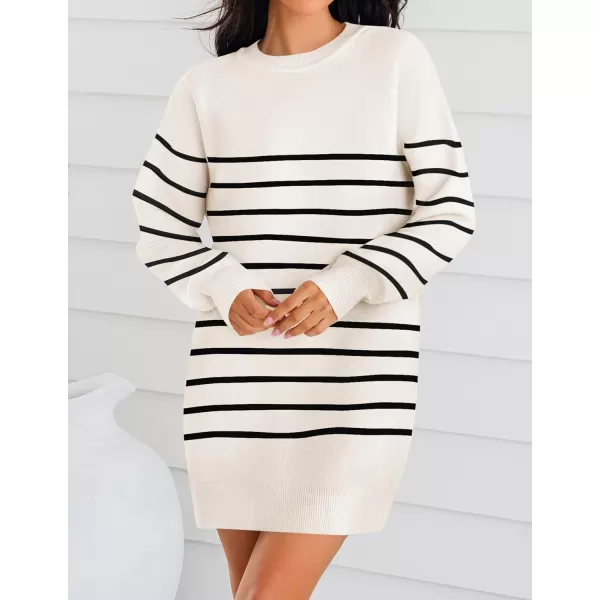imageZESICA Womens Casual Long Sleeve Tunic Sweater Dress Crew Neck Plaid Knit Oversized Pullover Jumper TopsBeige