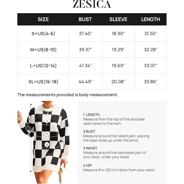 imageZESICA Womens Casual Long Sleeve Tunic Sweater Dress Crew Neck Plaid Knit Oversized Pullover Jumper TopsBlack