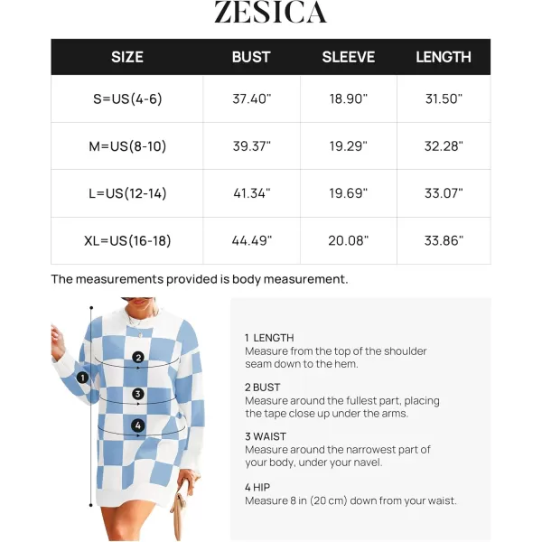 imageZESICA Womens Casual Long Sleeve Tunic Sweater Dress Crew Neck Plaid Knit Oversized Pullover Jumper TopsBlue