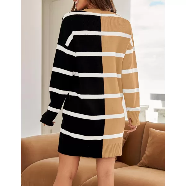 imageZESICA Womens Casual Long Sleeve Tunic Sweater Dress Crew Neck Plaid Knit Oversized Pullover Jumper TopsBrown
