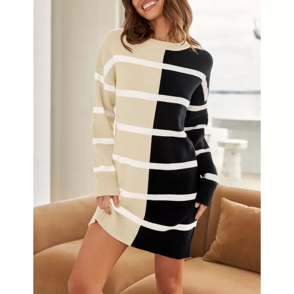 imageZESICA Womens Casual Long Sleeve Tunic Sweater Dress Crew Neck Plaid Knit Oversized Pullover Jumper TopsCream