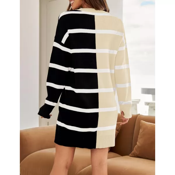 imageZESICA Womens Casual Long Sleeve Tunic Sweater Dress Crew Neck Plaid Knit Oversized Pullover Jumper TopsCream