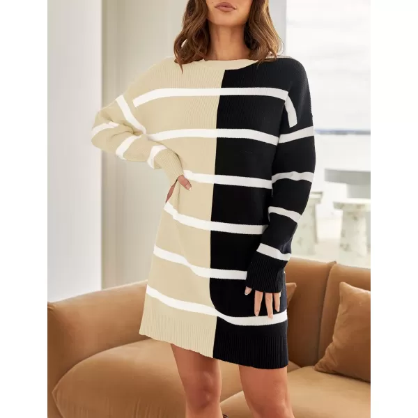 imageZESICA Womens Casual Long Sleeve Tunic Sweater Dress Crew Neck Plaid Knit Oversized Pullover Jumper TopsCream