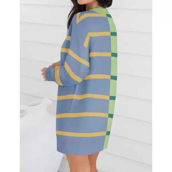 imageZESICA Womens Casual Long Sleeve Tunic Sweater Dress Crew Neck Plaid Knit Oversized Pullover Jumper TopsGreen